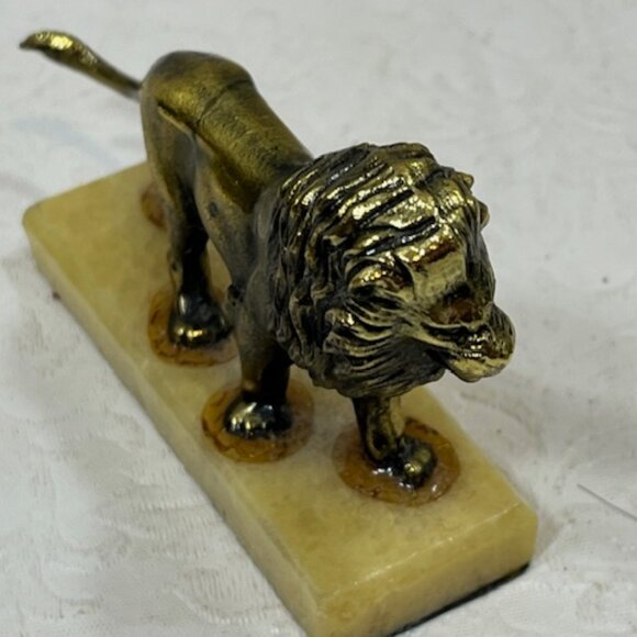 VTG Bronze LION Figurine Marble Base Small Paper Weight 3.5" - Picture 4 of 10